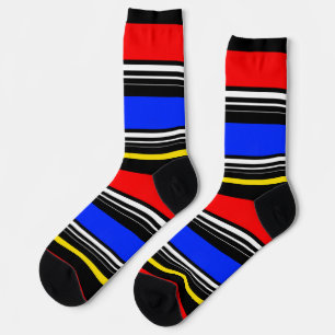 Decorative Red Blue Black Stripes Socks