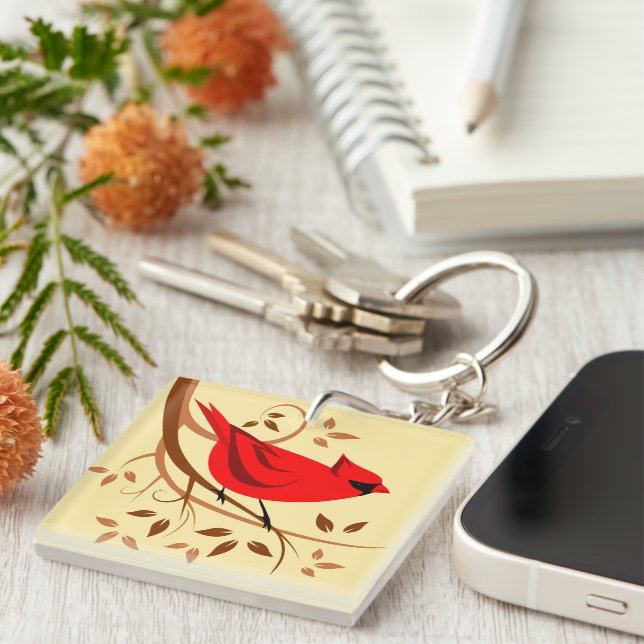 Decorative Red Cardinal Gifts Key Ring (Front Right)
