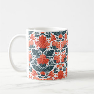 Decorative red flowers coffee mug