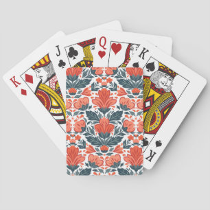 Decorative red flowers playing cards