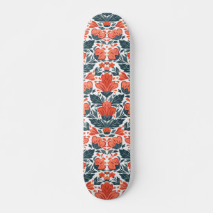 Decorative red flowers skateboard