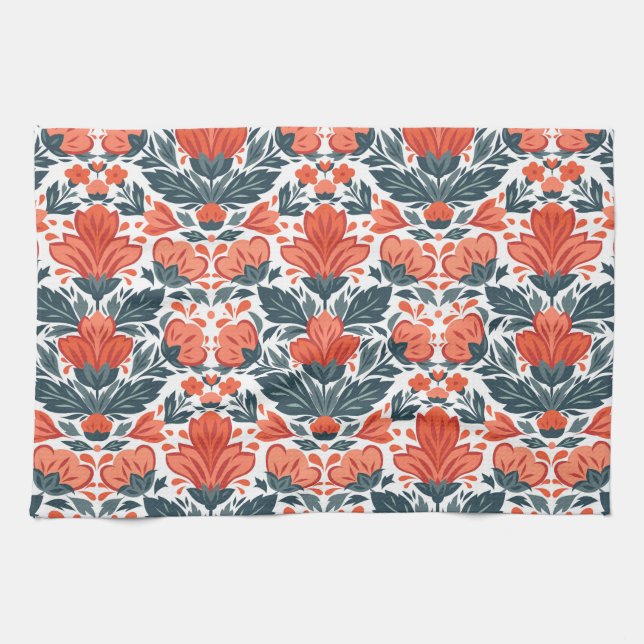 Decorative red flowers tea towel (Horizontal)