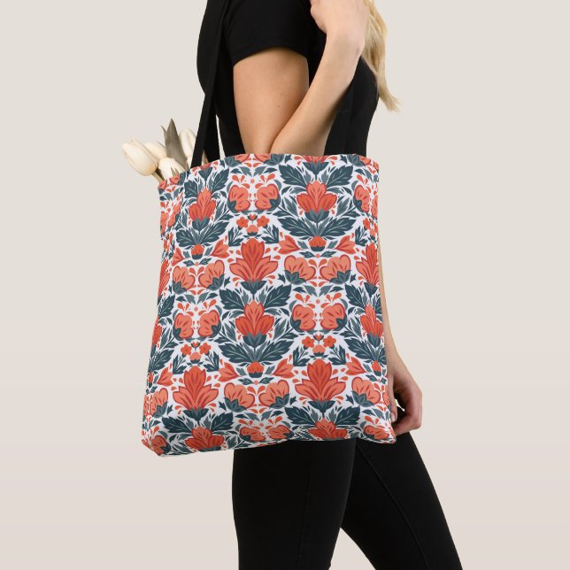 Decorative red flowers tote bag (Close Up)