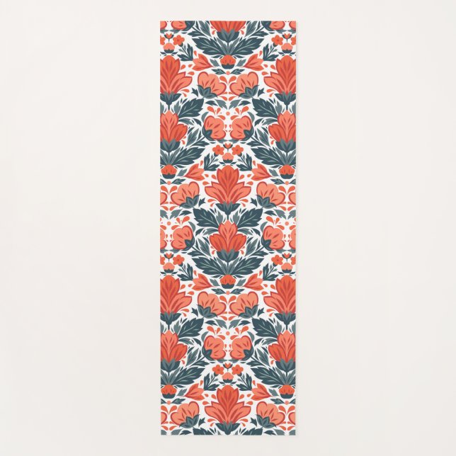 Decorative red flowers yoga mat (Front)