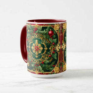 Decorative Red Gold Green Christmas Holiday Mug