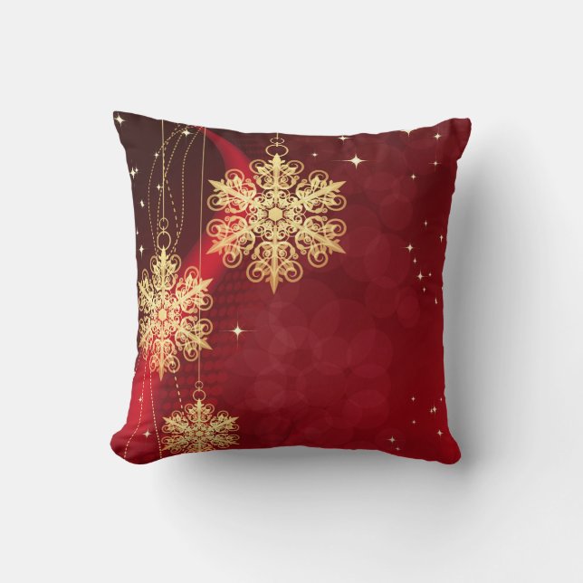 Decorative Red Gold Snowflake Ball Merry Christmas Cushion (Front)