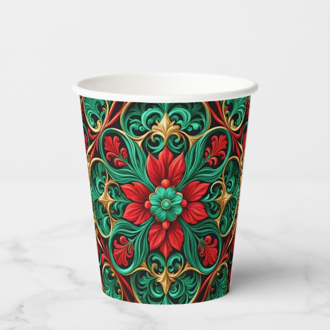 Decorative Red Green Christmas Holiday Paper Cups (Back)
