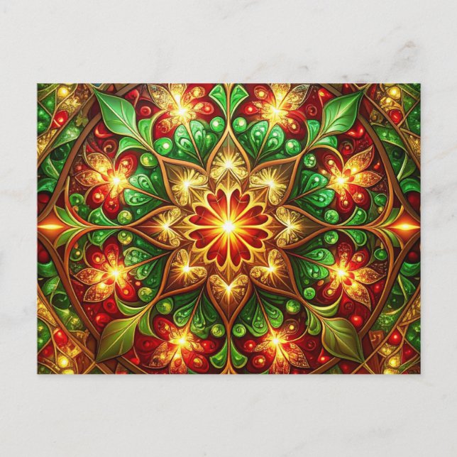 Decorative Red Green Christmas Holiday Postcard (Front)