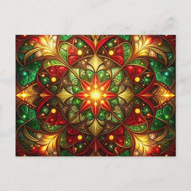 Decorative Red Green Christmas Holiday Postcard (Front)