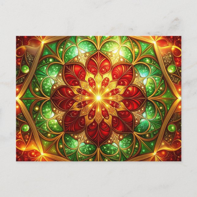 Decorative Red Green Christmas Holiday Postcard (Front)