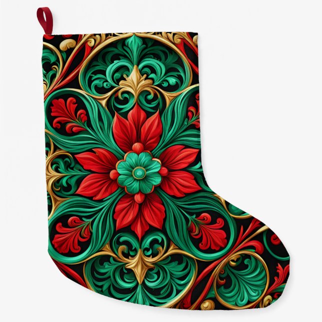 Decorative Red Green Christmas Holiday Stocking (Front)