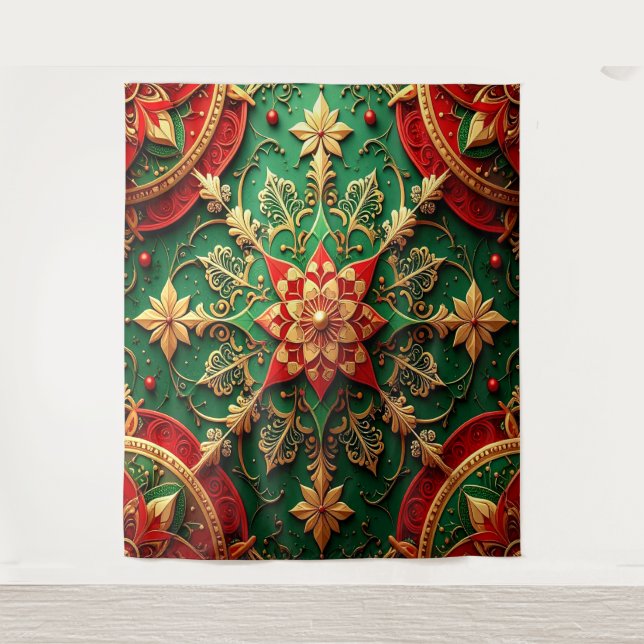 Decorative Red Green Holiday Backdrop Tapestry (Front)