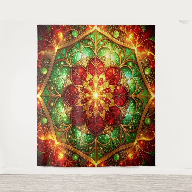 Decorative Red Green Holiday Backdrop Tapestry (Front)