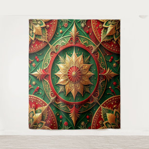 Decorative Red Green Holiday Backdrop Tapestry