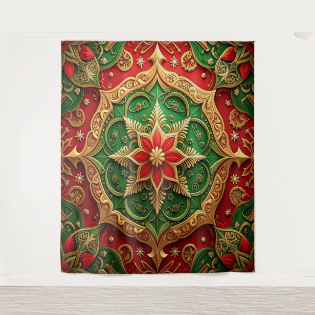 Decorative Red Green Holiday Backdrop Tapestry (Front)