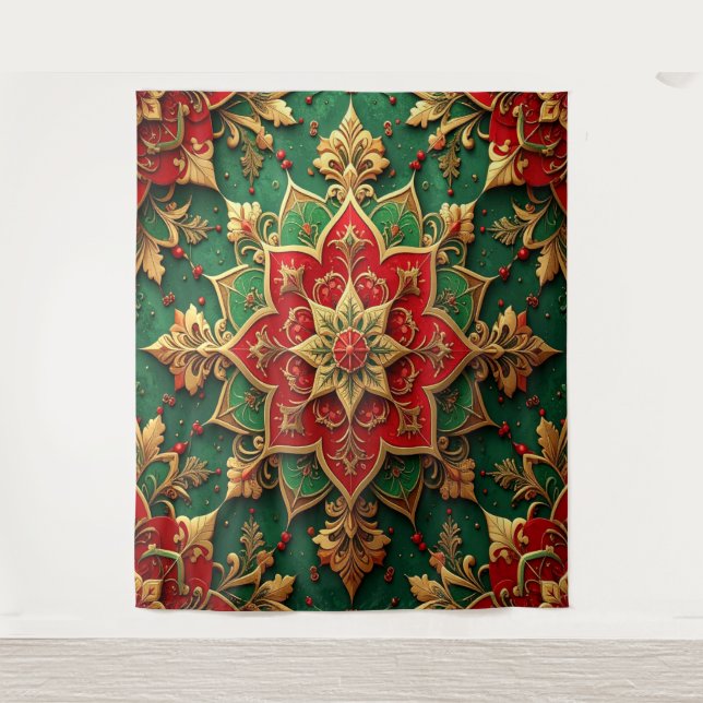Decorative Red Green Holiday Backdrop Tapestry (Front)