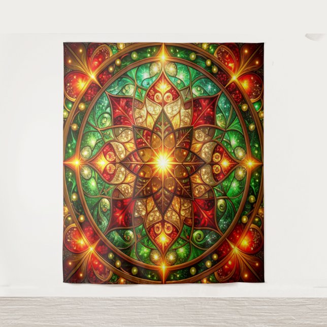 Decorative Red Green Holiday Backdrop Tapestry (Front)