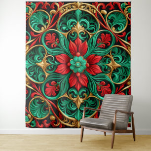 Decorative Red Green Holiday Backdrop Tapestry