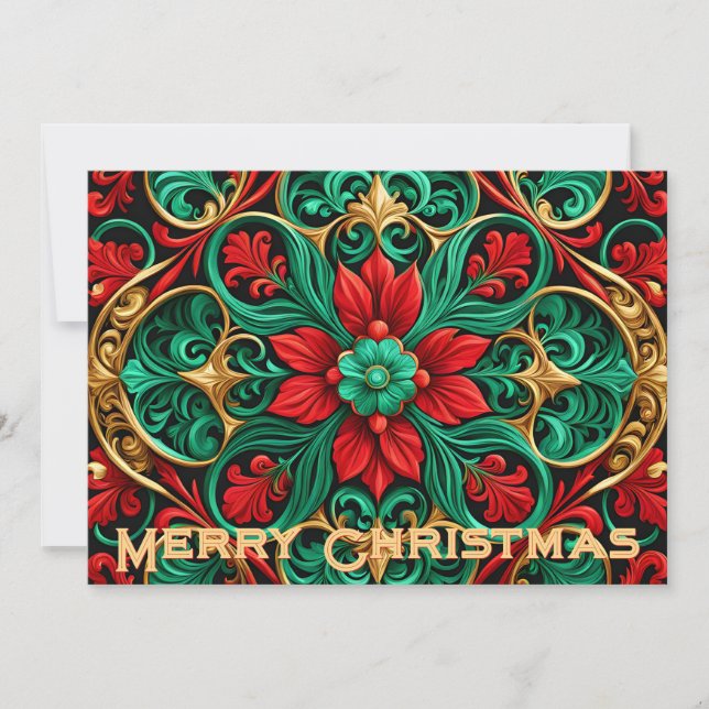 Decorative Red Green Holiday Card (Front)
