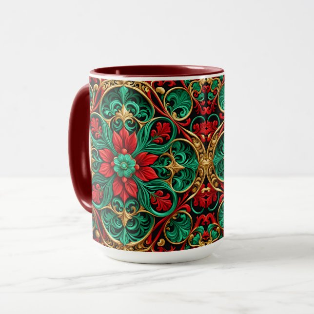 Decorative Red Green Holiday Mug (Front Left)