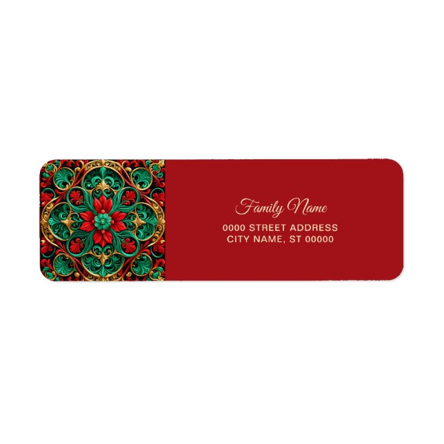 Decorative Red Green Holiday Return Address (Front)