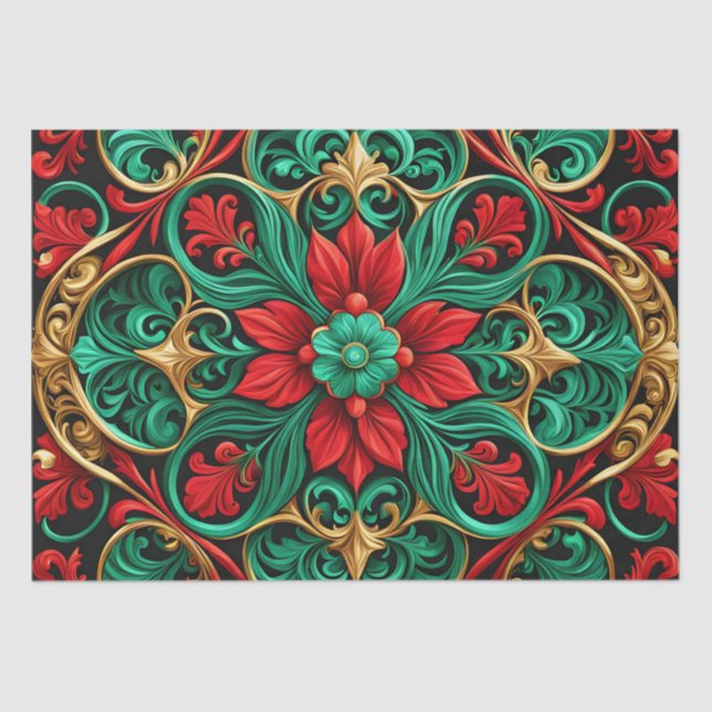 Decorative Red Green Holiday Tissue Paper (Front)