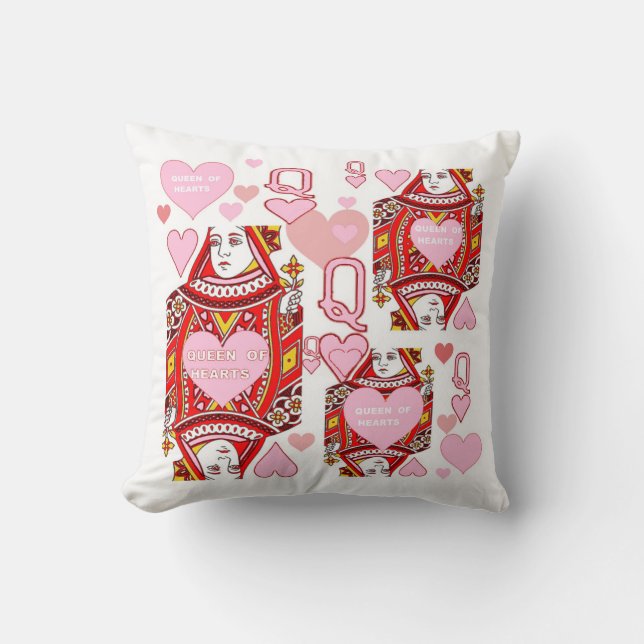 DECORATIVE RED & PINK QUEEN OF HEARTS CASINO ART CUSHION (Front)