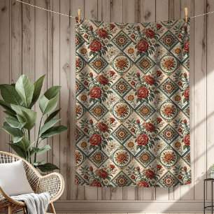 Decorative Red Roses Tile Blanket Warm Touch