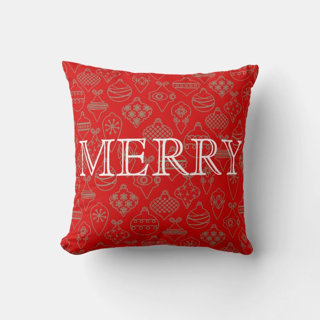 Decorative Red & White Merry Christmas Cushion (Front)