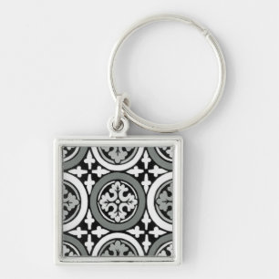 Decorative Renaissance Rosette Tile Design Key Ring