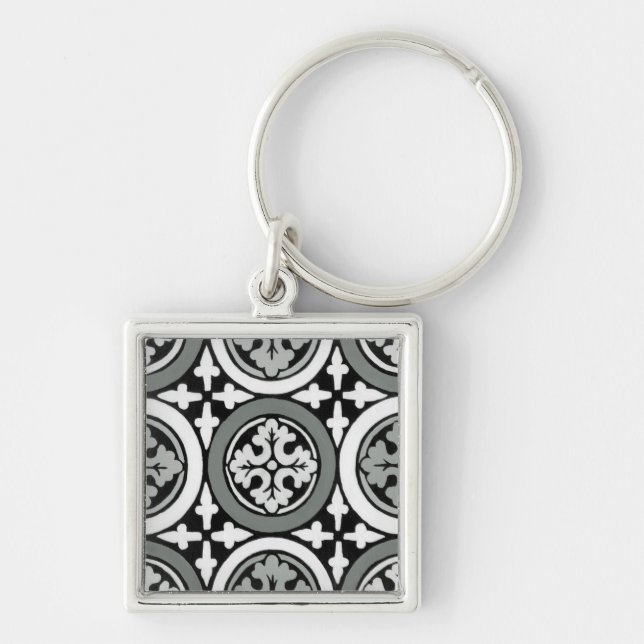 Decorative Renaissance Rosette Tile Design Key Ring (Front)