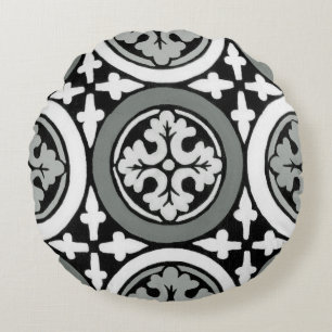 Decorative Renaissance Rosette Tile Design Round Cushion