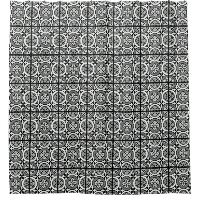 Decorative Renaissance Rosette Tile Design Shower Curtain (Front)