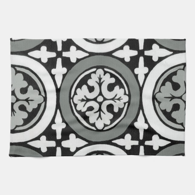 Decorative Renaissance Rosette Tile Design Tea Towel (Horizontal)