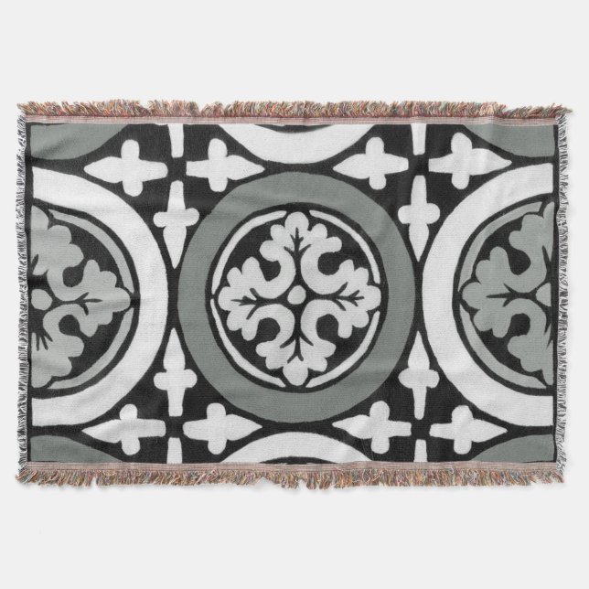 Decorative Renaissance Rosette Tile Design Throw Blanket (Front)