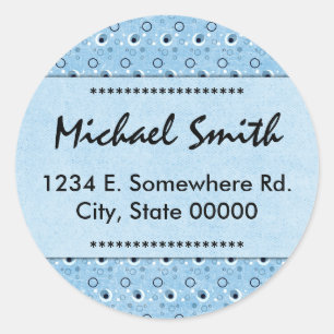 Decorative Retro Blue Dots Name Address Bookplate Classic Round Sticker