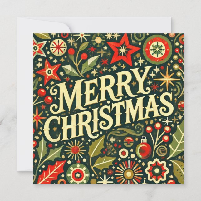 Decorative Retro Merry Christmas  Holiday Card (Front)