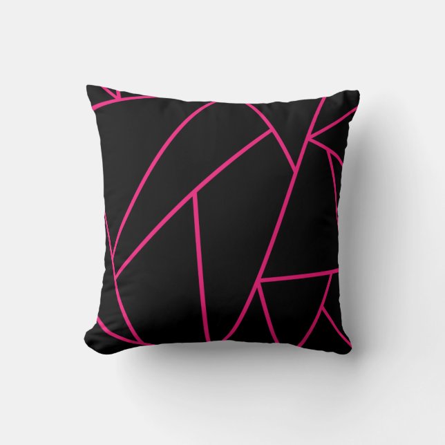 Decorative Reversible Neon Pink and Black Mosaic Cushion (Front)