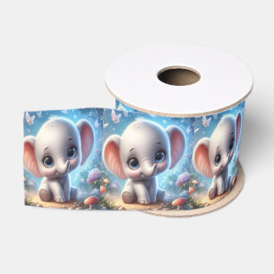 Decorative Ribbon Baby White Elephant Floral Blue Grosgrain Ribbon