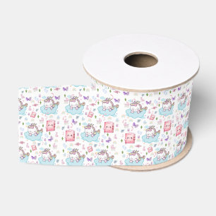 Decorative Ribbon Blue Pink Unicorn Rainbow Cat Grosgrain Ribbon