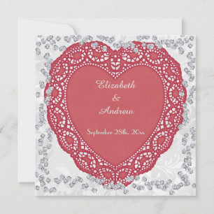 Decorative Romantic Heart & Diamonds Wedding Invitation