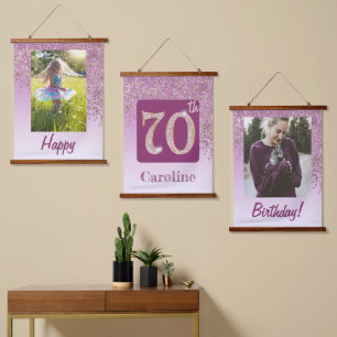 Decorative Rose Gold Glitter, Photos 70th Birthday Hanging Tapestry