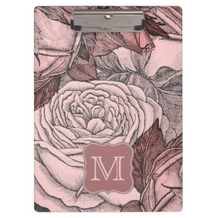 Decorative Roses Blush Pink Monogram Clipboard