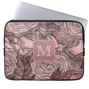 Decorative Roses Blush Pink Monogram Laptop Sleeve