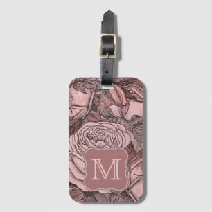 Decorative Roses Blush Pink Monogram Luggage Tag