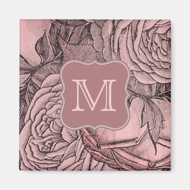 Decorative Roses Blush Pink Monogram Magnet (Front)