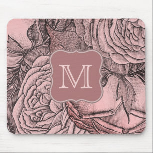 Decorative Roses Blush Pink Monogram Mouse Mat