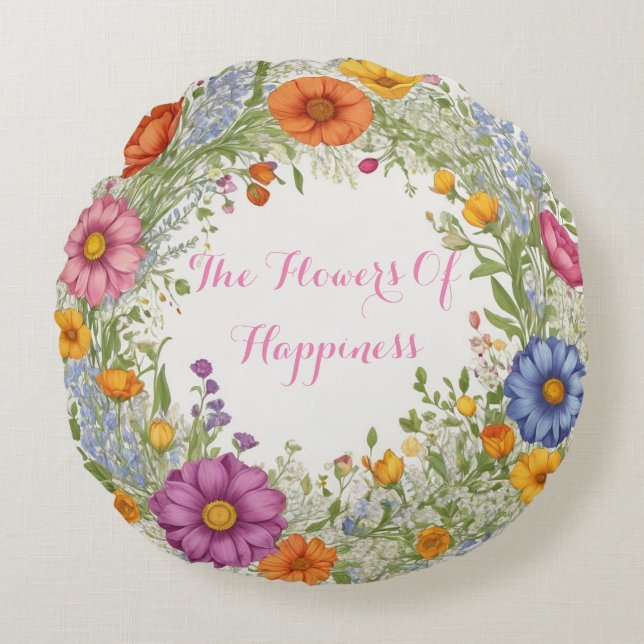Decorative Round Cushion (The Flowers Of Happiness (Front)