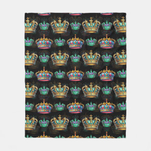 Decorative Royal Crown Black Pattern  Fleece Blanket