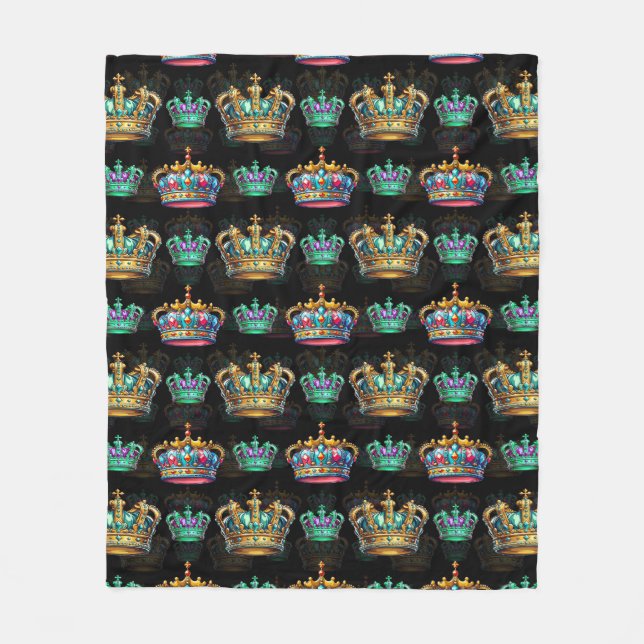Decorative Royal Crown Black Pattern  Fleece Blanket (Front)
